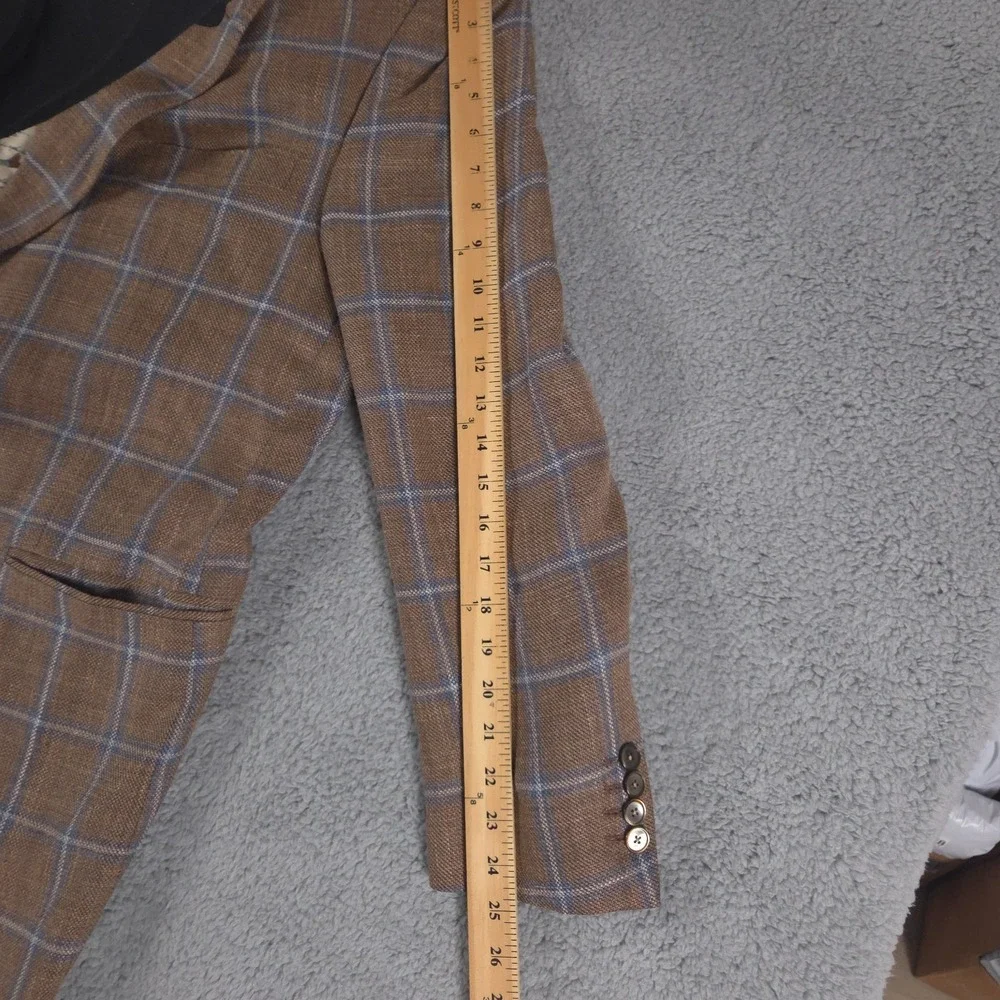 Loro Piana Blazer Mens 50R Top Shelf Favola Windowpane BeSpoke Fishing AOP Liner